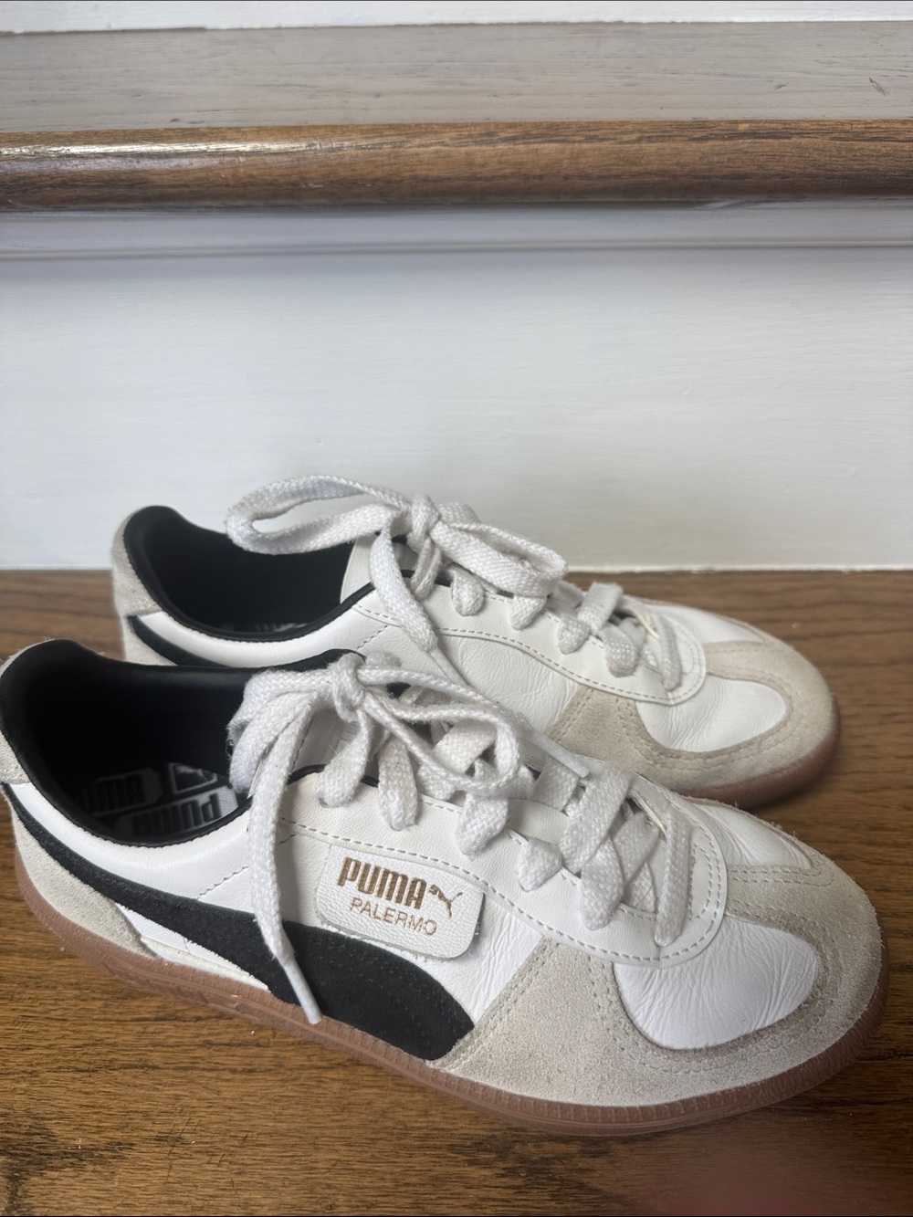 Puma White, Black & White  Palermo Leather Suede Sneakers